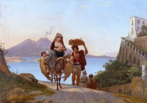 Franz Ludwig Catel, “Panoramica dalle Rampe di Sant’Antonio a Posillipo con un venditore ambulante di frutta di ritorno a casa con la famiglia” (1822)