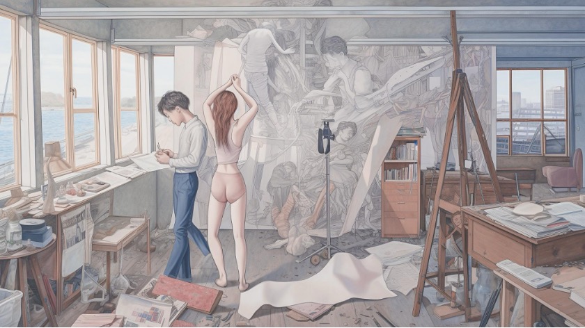 Figura 7.8. Lev Manovich, dalla serie Drawing Rooms, generata con Midjourney e modificata con il software Lightroom, 2023‑2024.